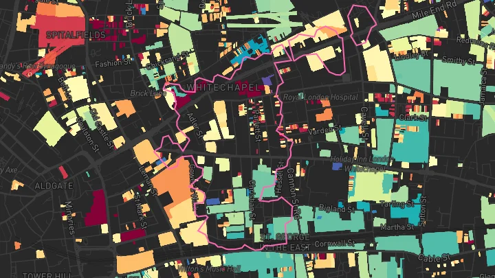 House price heatmap showing property values across Whitechapel