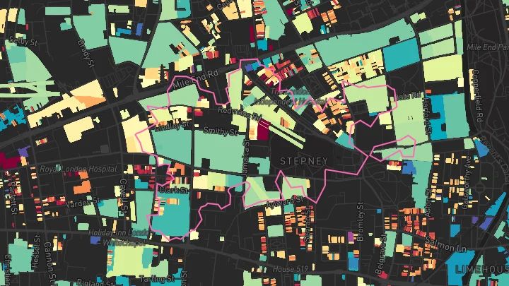 House price heatmap showing property values across Stepney Green