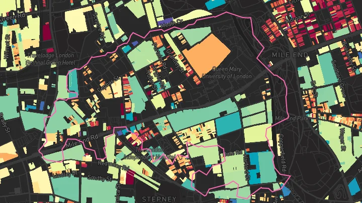 House price heatmap showing property values across Stepney Green