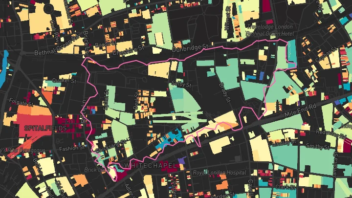 House price heatmap showing property values across Whitechapel