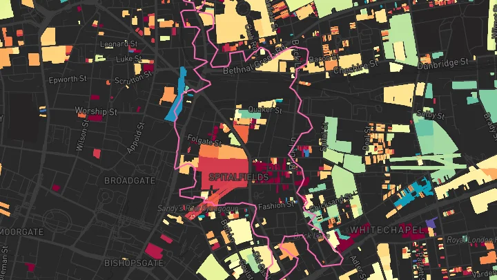 House price heatmap showing property values across Shoreditch High Street
