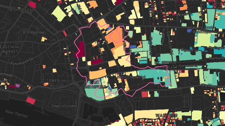 House price heatmap showing property values across Aldgate East