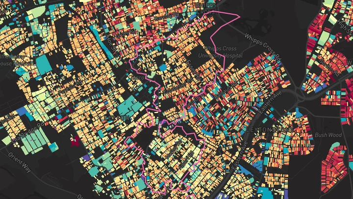 House price heatmap showing property values across Leyton Midland Road