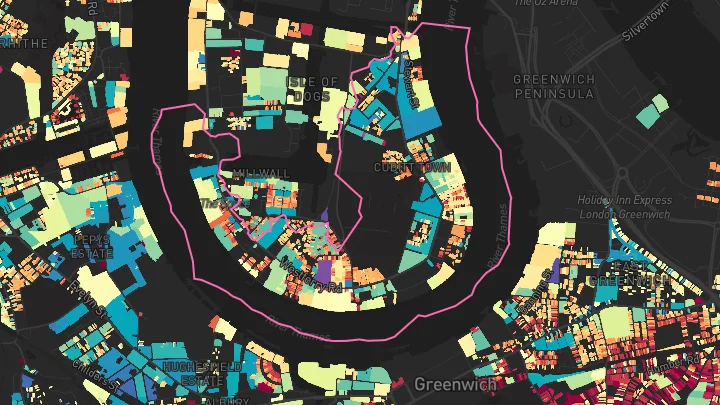 House price heatmap showing property values across Mudchute