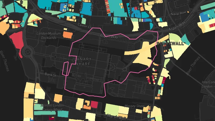 House price heatmap showing property values across Westferry