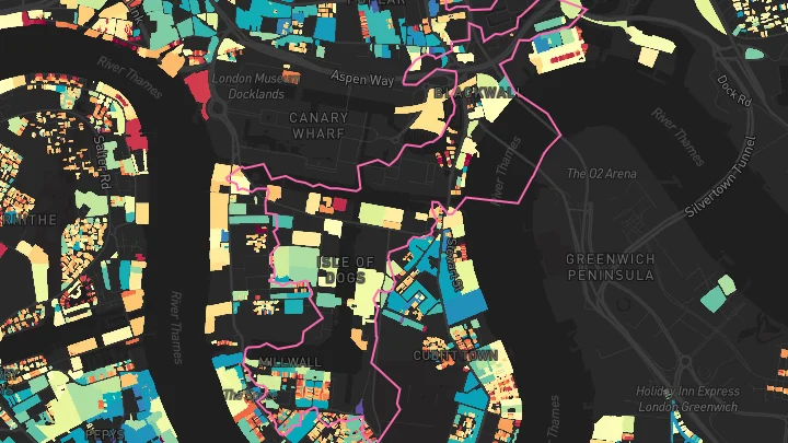House price heatmap showing property values across South Quay