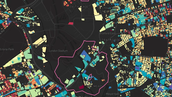 House price heatmap showing property values across Stratford High Street