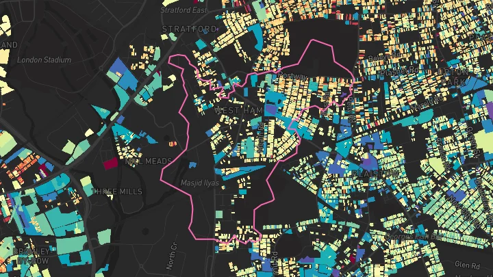 House price heatmap showing property values across Plaistow