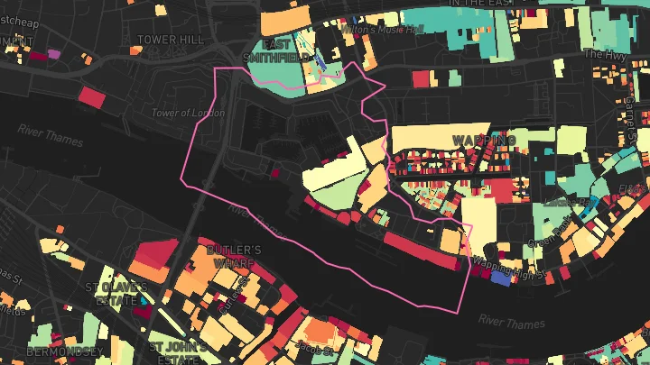 House price heatmap showing property values across Tower Gateway
