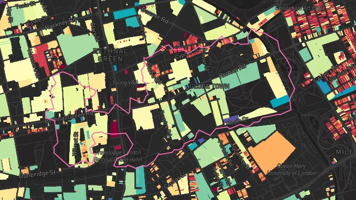 House price heatmap showing property values across Bethnal Green