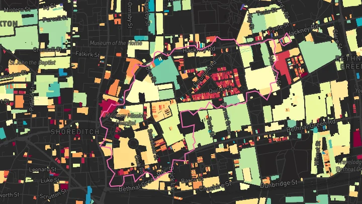 House price heatmap showing property values across Hoxton