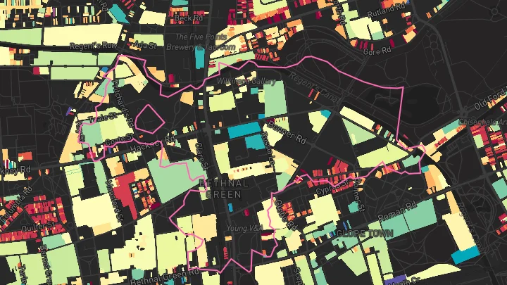 House price heatmap showing property values across Cambridge Heath