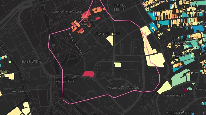 House price heatmap showing property values across Stratford International