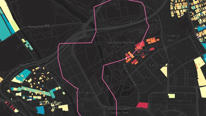 House price heatmap showing property values across Hackney Wick