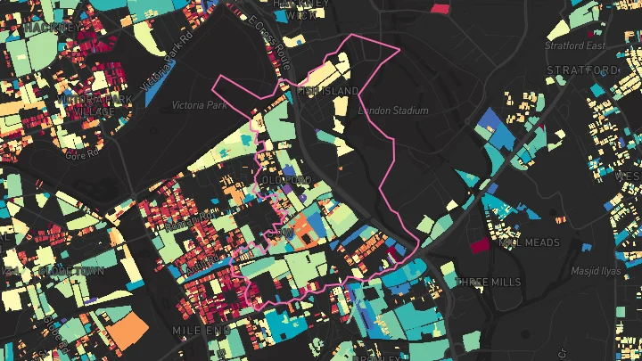 House price heatmap showing property values across Bow Road