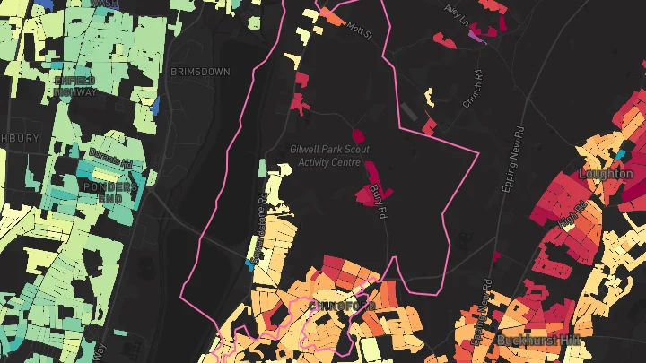 House price heatmap showing property values across Chingford