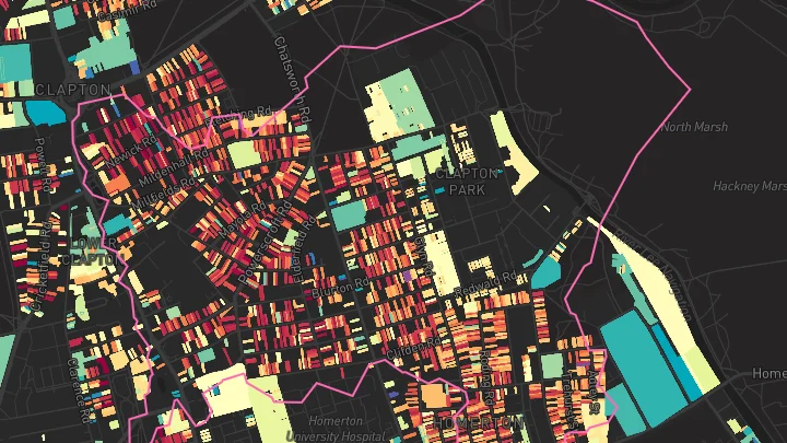 House price heatmap showing property values across Homerton