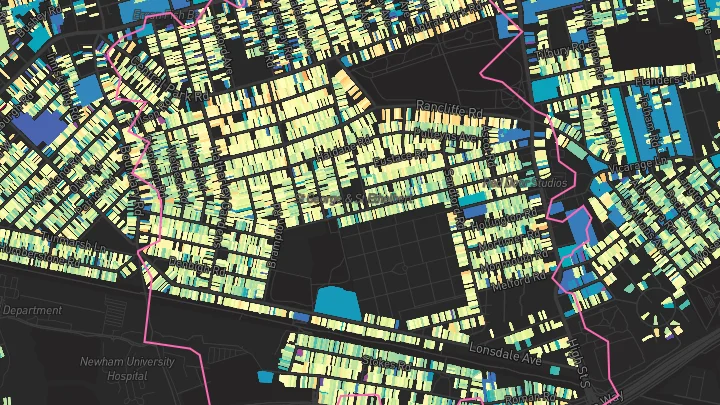House price heatmap showing property values across Beckton