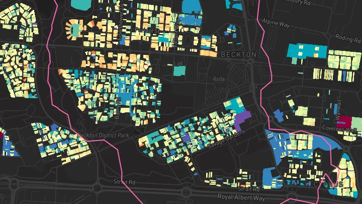 House price heatmap showing property values across Beckton