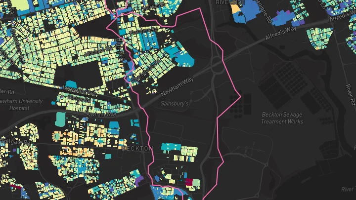 House price heatmap showing property values across Beckton