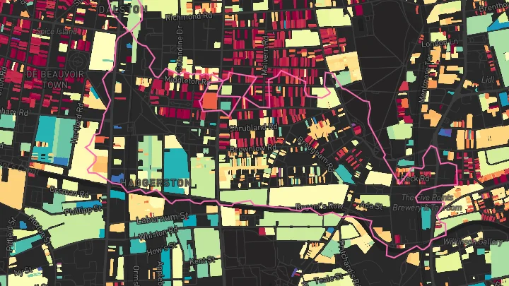 House price heatmap showing property values across Haggerston