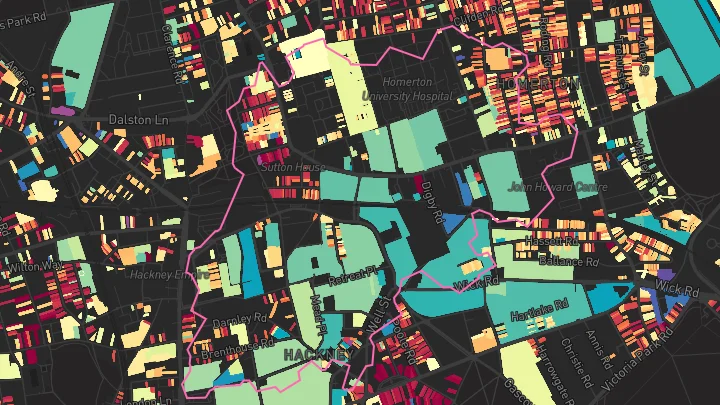 House price heatmap showing property values across Hackney Central