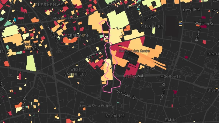 House price heatmap showing property values across Barbican