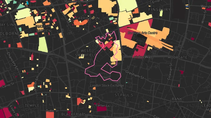 House price heatmap showing property values across Barbican