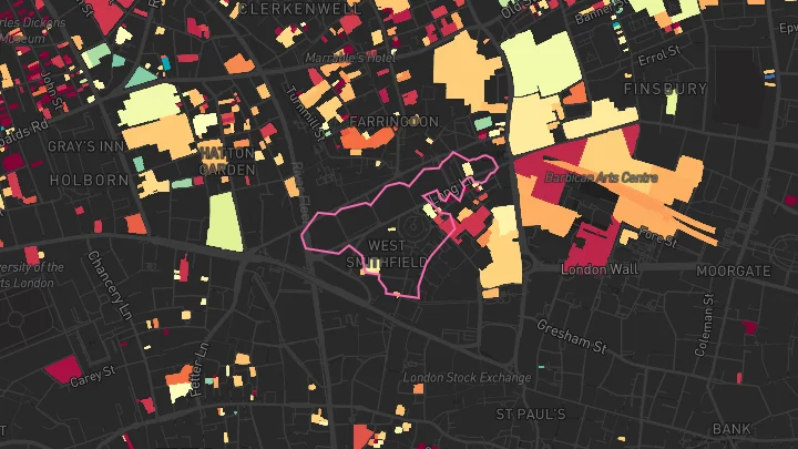 House price heatmap showing property values across Farringdon