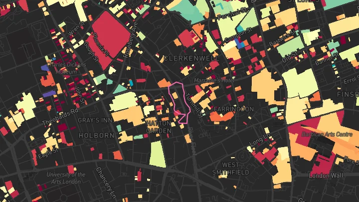 House price heatmap showing property values across Farringdon