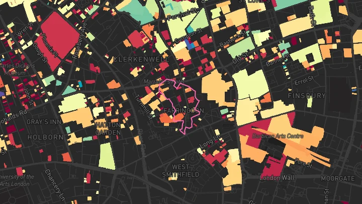 House price heatmap showing property values across Farringdon