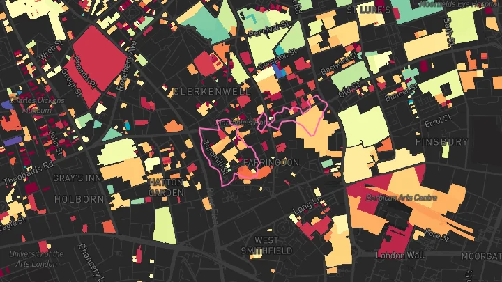 House price heatmap showing property values across Farringdon