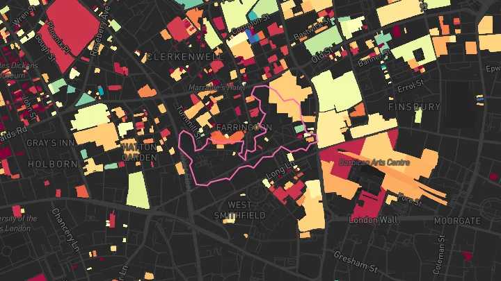 House price heatmap showing property values across Barbican