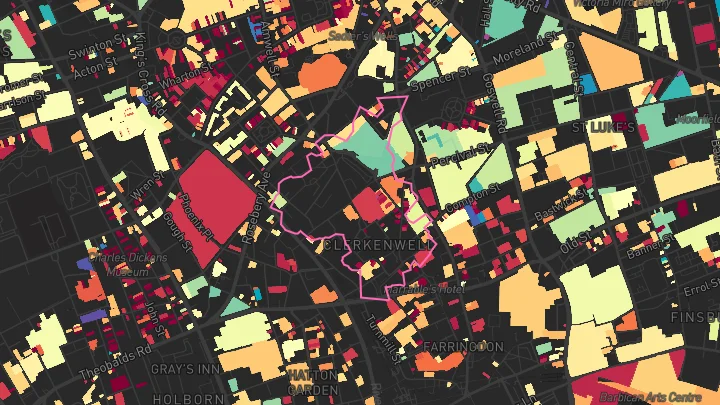 House price heatmap showing property values across Farringdon