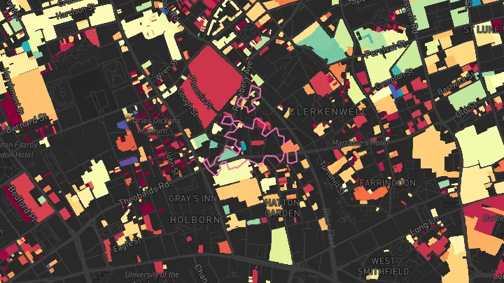House price heatmap showing property values across Chancery Lane