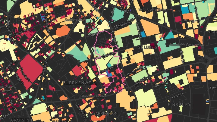 House price heatmap showing property values across Barbican