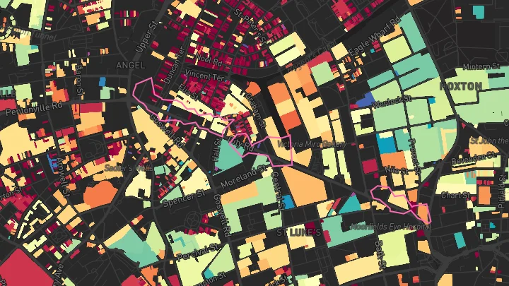 House price heatmap showing property values across Angel
