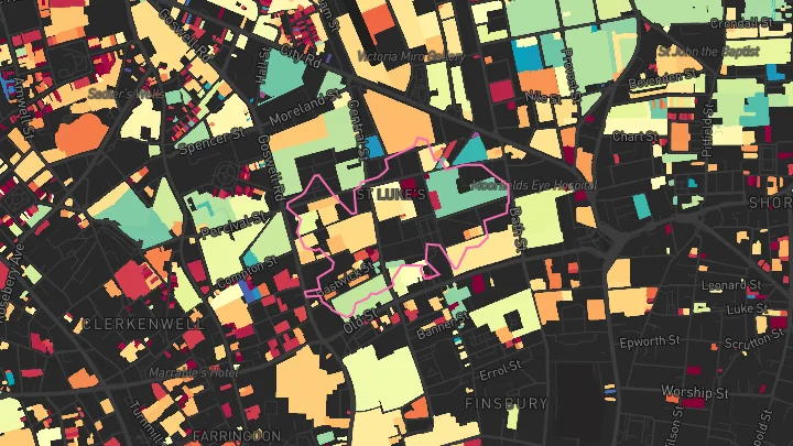 House price heatmap showing property values across Barbican