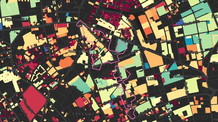 House price heatmap showing property values across Angel