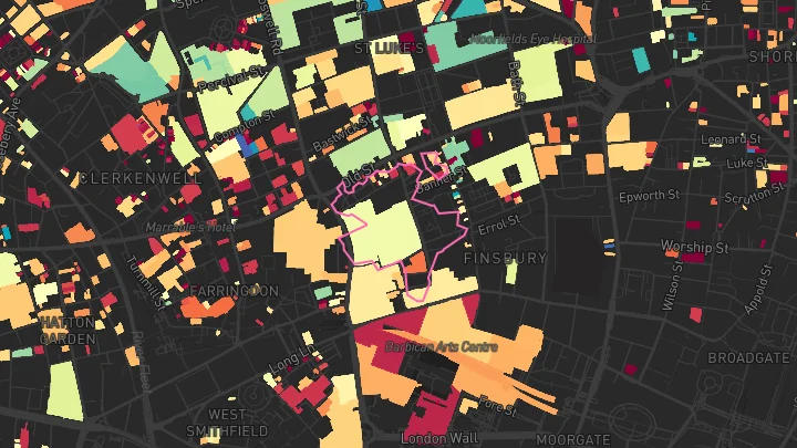House price heatmap showing property values across Barbican