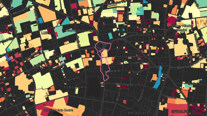House price heatmap showing property values across Old Street