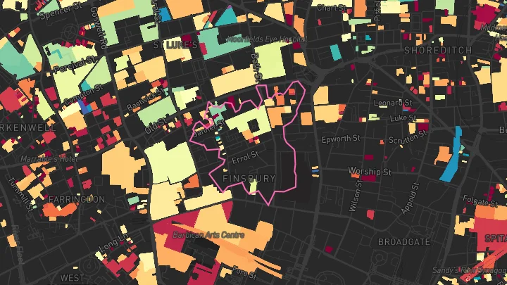 House price heatmap showing property values across Old Street
