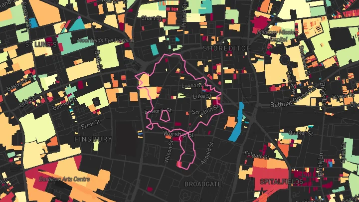 House price heatmap showing property values across Old Street