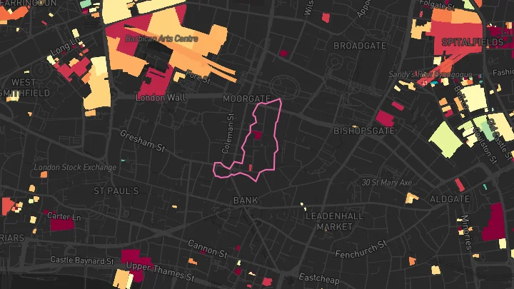 House price heatmap showing property values across Moorgate