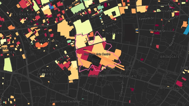 House price heatmap showing property values across Barbican