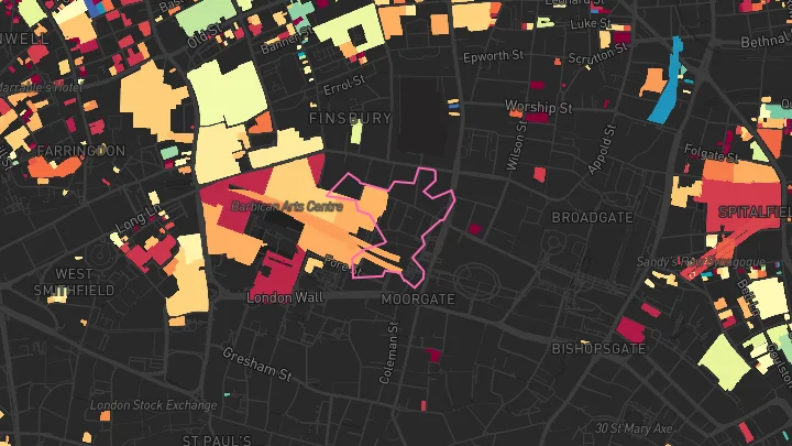 House price heatmap showing property values across Moorgate