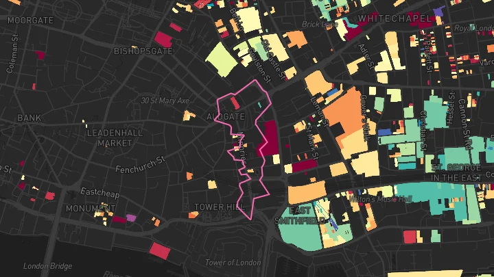 House price heatmap showing property values across Aldgate