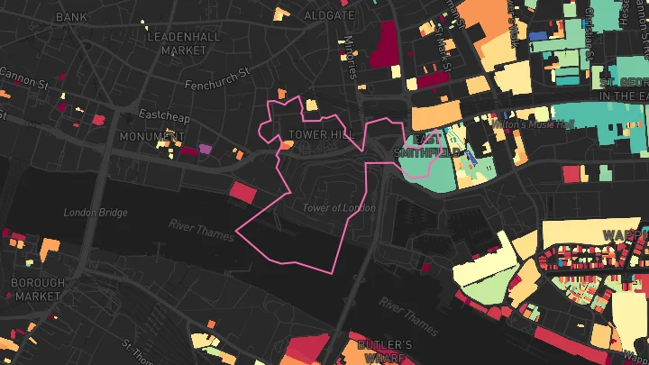 House price heatmap showing property values across Fenchurch Street