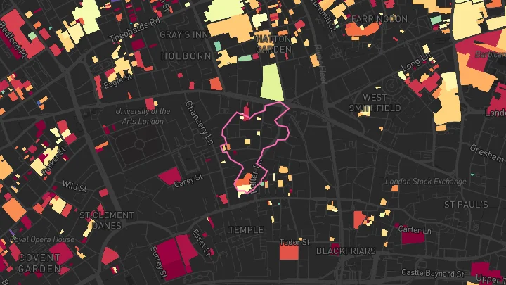 House price heatmap showing property values across Chancery Lane