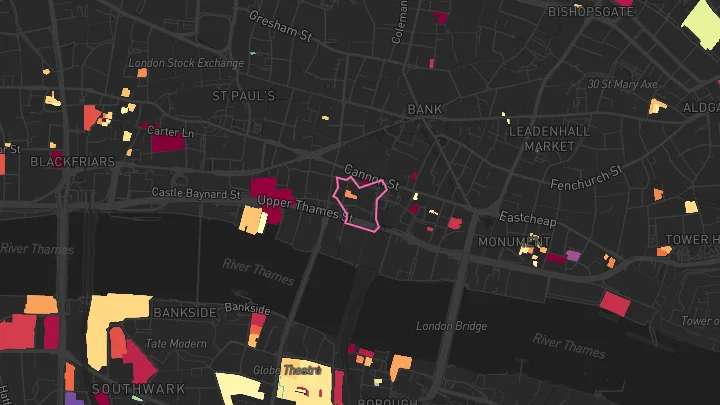 House price heatmap showing property values across Cannon Street
